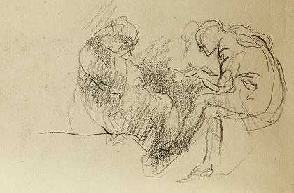两人坐对面一个其他`Etude de deux personnes assises lune en face de lautre (1874) by Jean-Baptiste Carpeaux