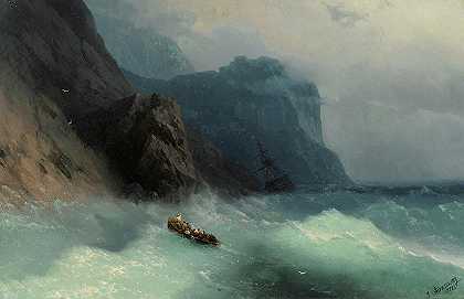 岩石海岸上的沉船`Shipwreck on a Rocky Shore by Ivan Konstantinovich Aivazovsky