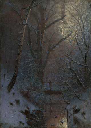 冬天冬夜`Winter. Winter Night (1888) by Ladislav Mednyánszky