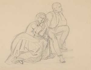 《王子与跪着的女士》画作研究西格斯蒙德·奥古斯都的成长`
Study of the Prince and a Kneeling Lady for the Painting ;The Upbringing of Sigismund Augustus (1861)  by Józef Simmler