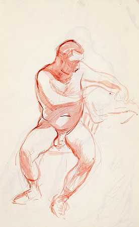 裸体坐着的男人，素描`Istuva alaston mies, luonnos (1902 ~ 1909) by Magnus Enckell