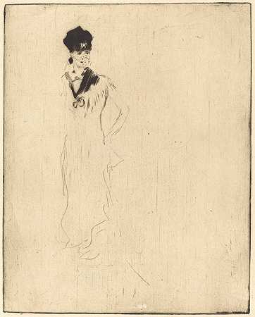 紫色少女素描`Sketch of a Young Lady in Violet (Esquisse de jeune femme a la violette) by Norbert Goeneutte