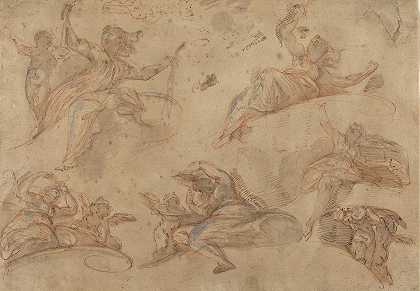 从下面看寓言人物`Allegorical Figures Seen from Below by Domenico Maria Canuti