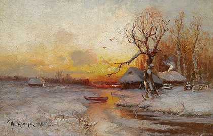 冬季日落`Winter Sunset (1913) by Julius Sergius Klever