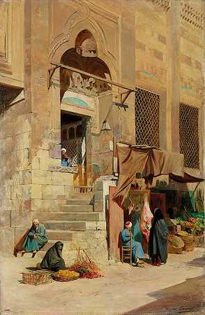 开罗的阿扎尔清真寺`La Mosquée d’El Azar au Caire by Eugène Girardet