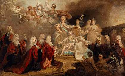 路易十五与订婚寓言玛丽·安妮·维克托伊尔西班牙（1722）`Allégorie des fiançailles de Louis XV avec linfante Marie~Anne~Victoire dEspagne (1722) (1722) by Nicolas de Largillière