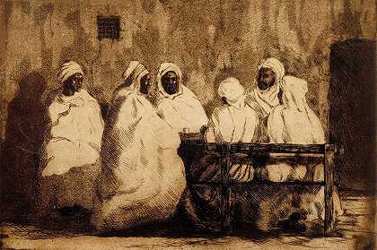 Biskra一家咖啡馆前的阿拉伯人`Arabs In Front Of A Café In Biskra (1904) by Oscar Parviainen