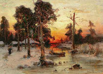 日落时分回家`Returning home at sunset by Julius Sergius Klever