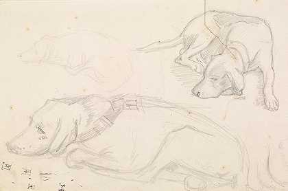 三项关于睡狗的研究`Three Studies of a Sleeping Dog (1848~49) by Sir John Everett Millais