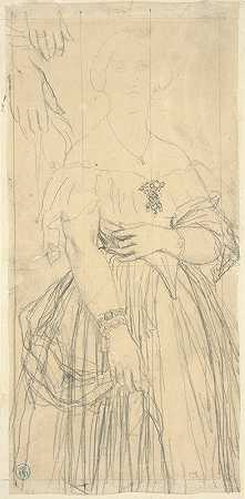 为莫伊泰西尔夫人的衣服和手而学习`Study for the Dress and the Hands of Madame Moitessier (1851) by Jean Auguste Dominique Ingres