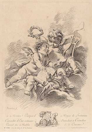 两个小天使和鸽子的音乐寓言`Allegory of Music with Two Cherubs and Doves by Gilles Demarteau the Elder