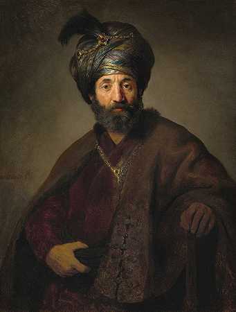 穿着东方服装的男人`Man in Oriental Costume (c. 1635) by Rembrandt van Rijn