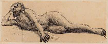 裸体男人躺在地上`Homme nu étendu par terre (1883) by Pierre Puvis de Chavannes