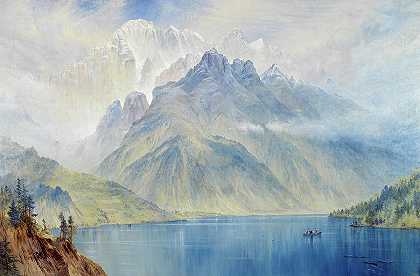 意大利阿勒格湖的麝香猫山`Monte Civetta from Lake Alleghe, Ital by Elijah Walton