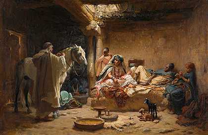 比斯克拉的屋内`An Interior In Biskra (1881) by Frederick Arthur Bridgman