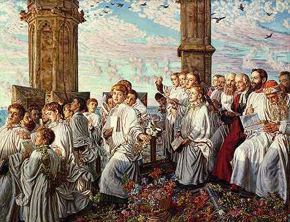 五月的早晨，在牛津大学马格达伦学院举行的古代年度典礼上`May Morning on Magdalen College, Oxford, Ancient Annual Ceremony by William Holman Hunt