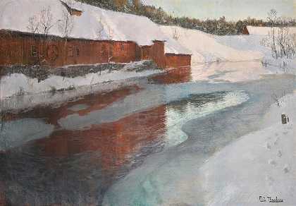 冬天的莱萨克河`The Lysaker River In Winter by Frits Thaulow