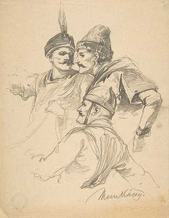 研究三名男性，胸围长度`Study of Three Men, Bust Length (ca. 1891–93) by Mihály Munkácsy