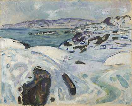 峡湾的冬天`Winter on the Fiord (1915) by Edvard Munch
