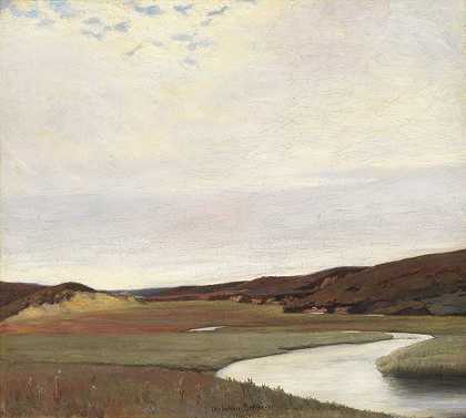 一个夏天情人节`A Summers Day by the River Karup, Jutland (1891) by the River Karup, Jutland by Johan Rohde
