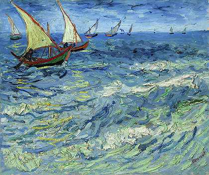 圣玛丽之海，1888年`The Sea at Saintes-Maries, 1888 by Vincent Van Gogh
