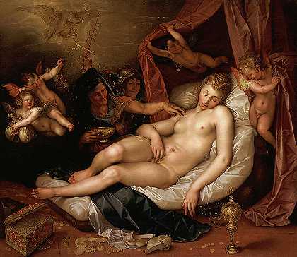 沉睡的达奈正准备迎接朱庇特`The Sleeping Danae Being Prepared to Receive Jupiter by Hendrik Goltzius