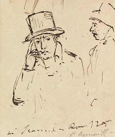 对戴帽子男人的研究`Studies of Men with Hats by Benjamin Robert Haydon