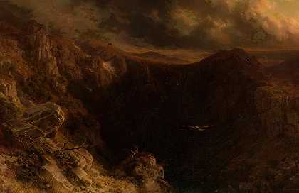 山中的黄昏`Evening in the mountains (1843) by August Behrendsen