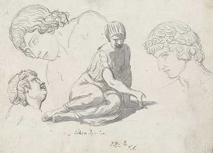 掷骰子和古代雕塑之后的其他研究`Dice~Thrower and Other Studies after Ancient Sculptures (1775~80) by Jacques Louis David