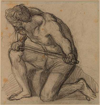 左侧侧面男，左膝跪下`Homme de profil à gauche, genou gauche à terre (1863) by Pierre Puvis de Chavannes
