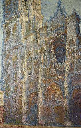 中午的鲁昂大教堂，阿尔巴纳大门和塔楼，1894年`Rouen Cathedral at noon, Portal and tower d\’Albana, 1894 by Claude Monet