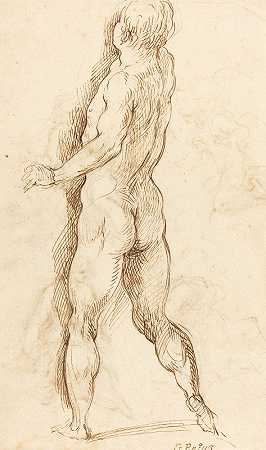 从后面看裸体男人（维索）`Nude Man Seen from Behind (verso) by Jacopo Palma il Giovane