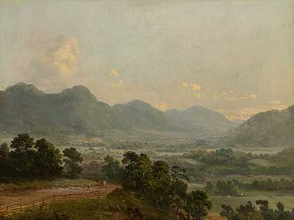 宽阔的山谷和遥远的山脉构成了广阔的景观`Extensive Landscape with Broad Valley and Distant Mountains by Dewitt Clinton Boutelle