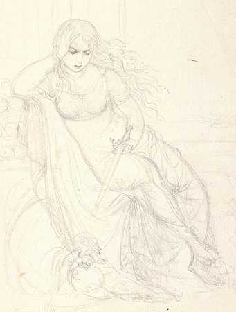 坐着的女人左手拿着剑`Siddende kvinde med et sværd i venstre hånd (1810) by Christian Gottlieb Kratzenstein-Stub