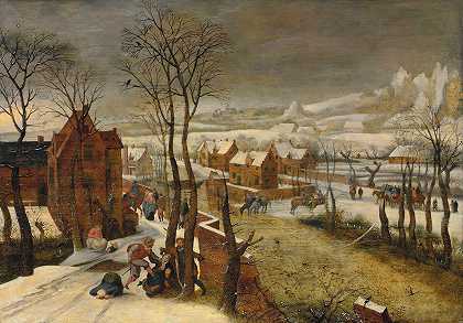 一个冬天里的村庄景观和对无辜者的屠杀`A Village Landscape In Winter With The Massacre Of The Innocents (1612) by Abel Grimmer