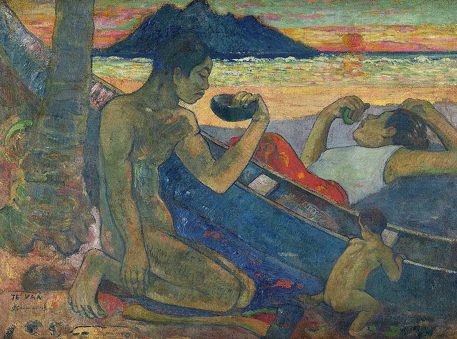 独木舟，塔希提家族，1896年`Canoe, Tahitian Family, 1896 by Paul Gauguin