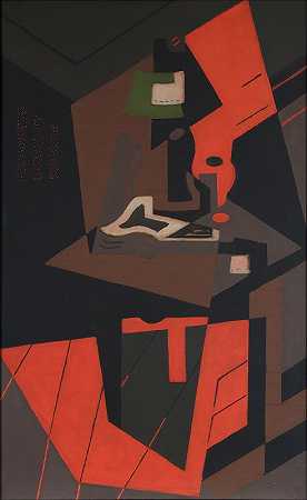 红灯静物画`Still Life with Red Lamp (1916~1918) by María Blanchard