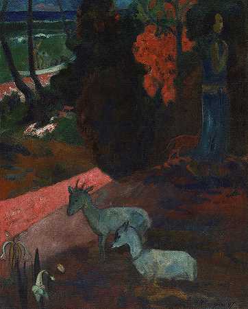 塔拉里·马鲁鲁，《带两只山羊的风景》，1897年`Tarari Maruru, Landscape with Two Goats, 1897 by Paul Gauguin