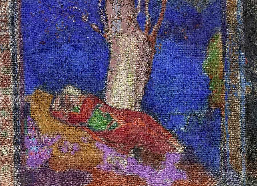 睡在树下的女人，1901年`Woman sleeping under the tree, 1901  by 奥迪隆·雷东