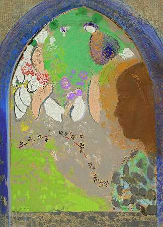 1910年《窗户里的女人》`Profile of a Woman in a Window, 1910 by 奥迪隆·雷东