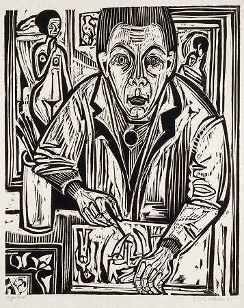 自画像，木刻`Selbstbildnis, holzschneidend (1921) by Ernst Ludwig Kirchner