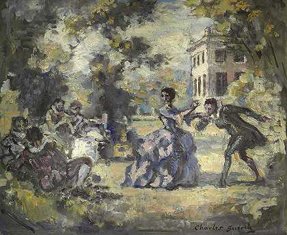 《壮丽的场景》，1908年`Gallant scene, 1908 by Charles-Franois-Prosper Guerin
