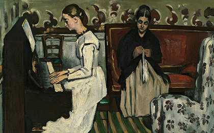 《钢琴女孩》，坦豪瑟序曲，1869年`Girl at the Piano, The Overture to Tannhauser, 1869 by Paul Cezanne