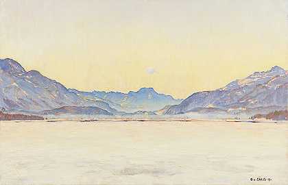 上恩加丁冬季景观`Oberengadiner Winterlandschaft (1913) by Carl Albert von Salis
