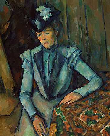 蓝色女士，1900年`Lady in Blue, 1900 by Paul Cezanne