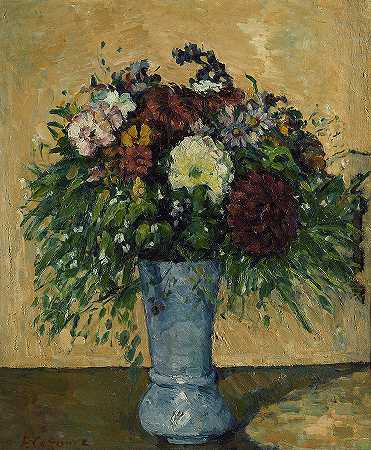 蓝色花瓶里的花，1877年`Flowers in a Blue Vase, 1877 by Paul Cezanne