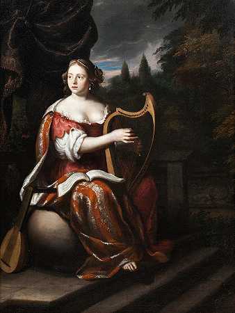 弹琴的女士`A Lady Playing the Harp by Martin Mytens