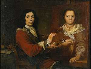 画家画妻子的自画像`
Self Portrait Of The Artist Painting His Wife (1628)  by Giulio Quaglio I