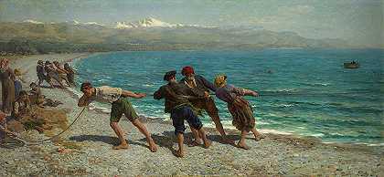 门顿的渔民，1878年`Fishermen at Menton, 1878 by Jules Breton