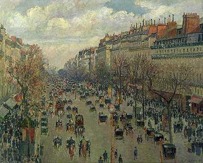 巴黎蒙马特大道，1897年`Boulevard Montmartre in Paris, 1897 by Camille Pissarro